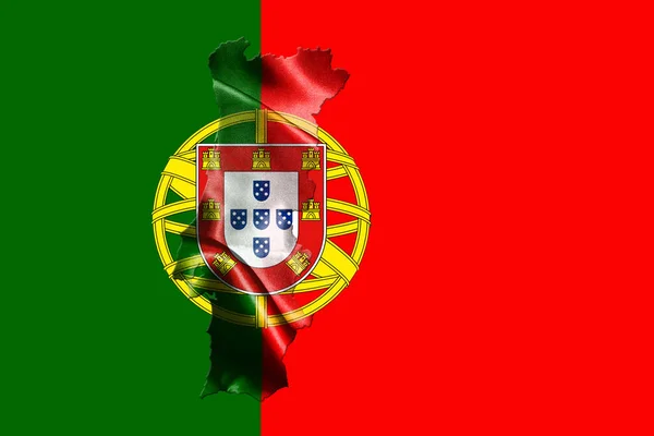 Португальский национальный флаг с картой Португалии на нем 3D иллюстрация — стоковое фото
