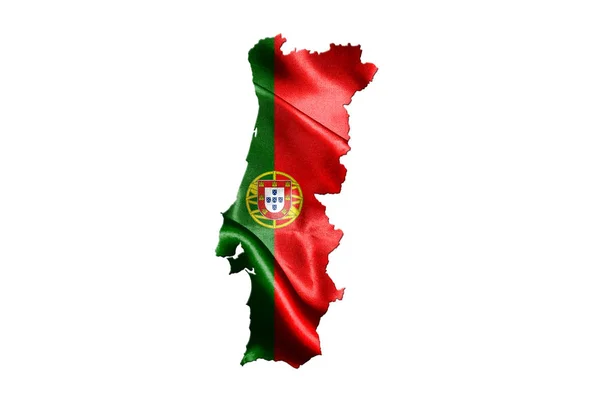 Bandeira nacional de Portugal com mapa de Portugal isolado em fundo branco ilustração 3D — Fotografia de Stock