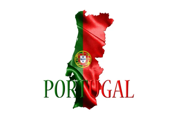 Португальский национальный флаг с картой Португалии на нем 3D иллюстрация — стоковое фото