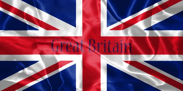 Great Britain Flag Blown in the Wind With Country Name Written On It 3D illustration — Stock Photo, Image