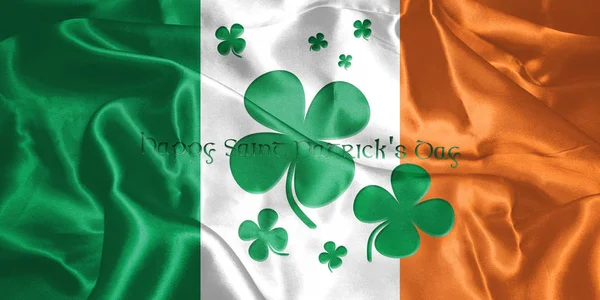 Día de San Patricio. Bandera de Irlanda con niveles de trébol 3D illustra — Foto de Stock