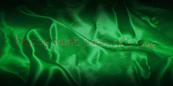 Joyeuse Saint Patrick. Texte avec trèfle Leves isolé sur fond vert irlandais Illustration 3D — Photo