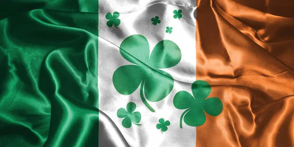 St. Patrick's Day. Flagga av Irland med klöver Leves 3d illustration — Stockfoto
