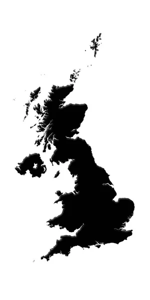Great Britain's Map Painted Black Isolated On White Background 3D illustration — Stock Photo, Image