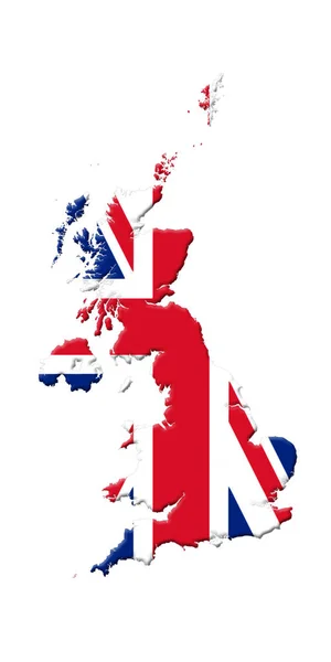 Mapa de Gran Bretaña con bandera en él aislado sobre fondo blanco Ilustración 3D — Foto de Stock