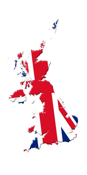 У Великій Британії карту з прапор на його ізольовані на білий фон 3d ілюстрація — стокове фото