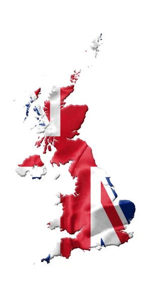 Карта Великобритании с флагом на ней изолирована на белом фоне 3D иллюстрация — стоковое фото