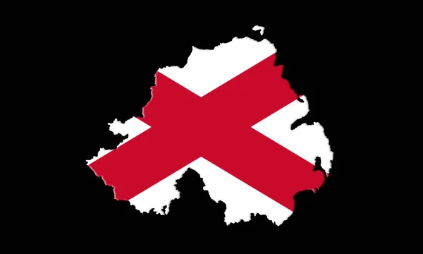 Vlag van Noord-Ierland en kaart. Saint Patricks Saltire geïsoleerd op zwarte achtergrond 3d illustratie — Stockfoto