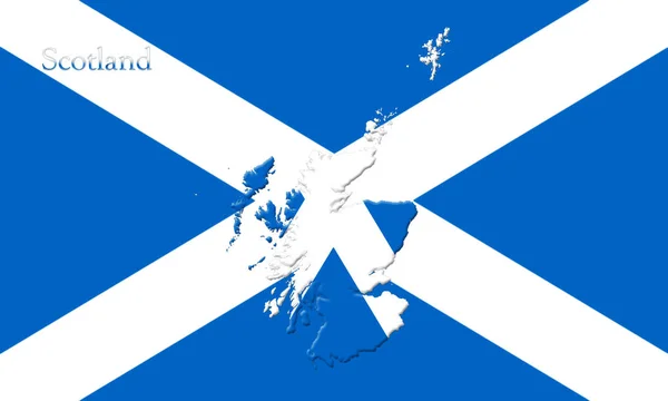 Флаг Шотландии с картой страны на ней 3D иллюстрация — стоковое фото