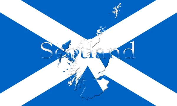Флаг Шотландии с картой страны и названием на ней 3D иллюстрация — стоковое фото
