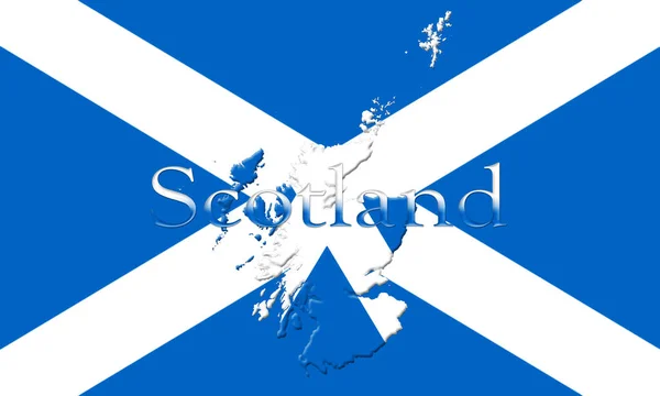 Флаг Шотландии с картой страны и названием на ней 3D иллюстрация — стоковое фото