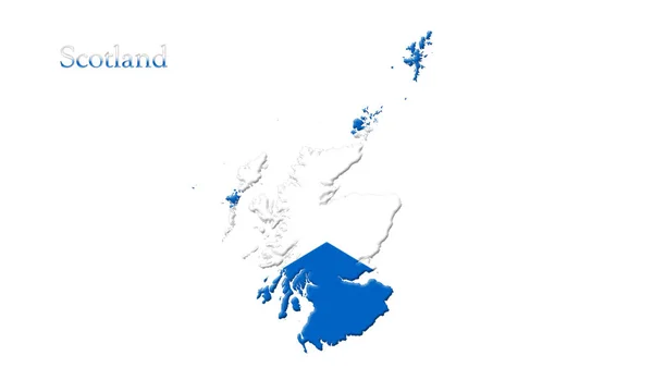 Harita, İskoçya ile bayrak bu izole üzerinde beyaz arka plan 3d çizim — Stok fotoğraf