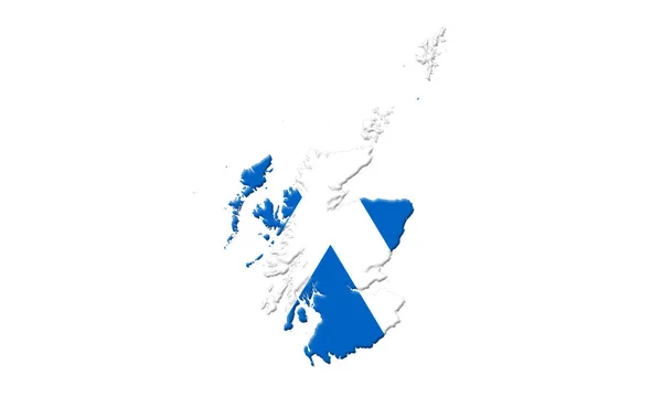 Карта Шотландії з прапором на ньому ізольовано на білому тлі 3D ілюстрація — стокове фото