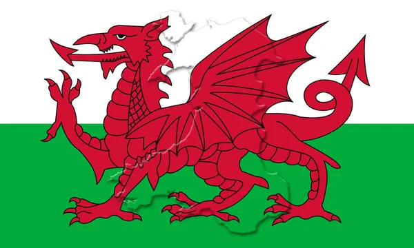 Bandeira nacional do País de Gales com mapa do país nele ilustração 3D — Fotografia de Stock