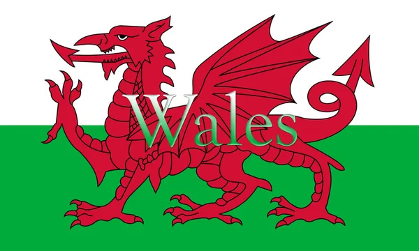 Drapeau national du Pays de Galles avec le nom du pays Illustration 3D — Photo