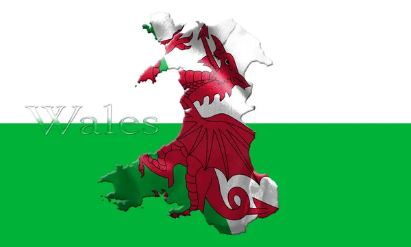 Kaart van Wales met vlag van land op het geïsoleerde op achtergrond 3d illustratie — Stockfoto