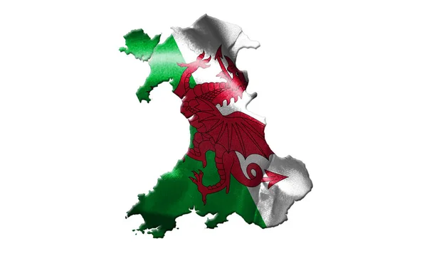Kaart van Wales met vlag van land op het geïsoleerde op witte achtergrond 3d illustratie — Stockfoto