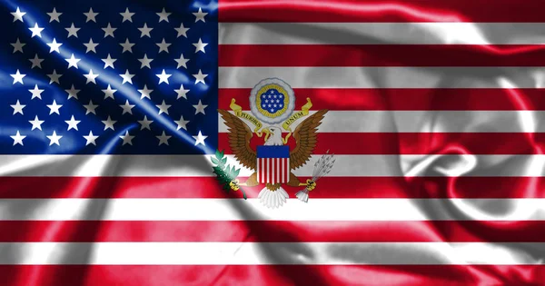 Bandeira dos Estados Unidos da América com capa de águia de armas ilustração 3D — Fotografia de Stock