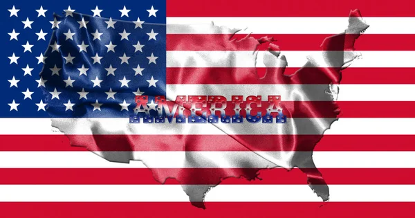 United States of America Map With American  Flag 3D illustration — Stock Photo, Image