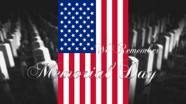 Memorial Day Stany Zjednoczone Ameryki. Amerykańska flaga z cmentarza i nagrobki w tle ilustracja 3d — Zdjęcie stockowe