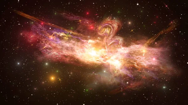 Универсум с галактикой, звездами и красочными звездами на темном звездном фоне 3D-иллюстрации — стоковое фото