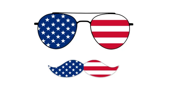 Brille und Schnurrbart Design der amerikanischen Flagge isoliert auf weißem Hintergrund Illustration — Stockfoto