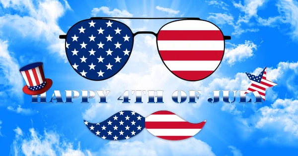 Happy 4th of July. Okulary i wąsy projekt flagi amerykańskiej z kapelusz wujka sama ilustracja — Zdjęcie stockowe