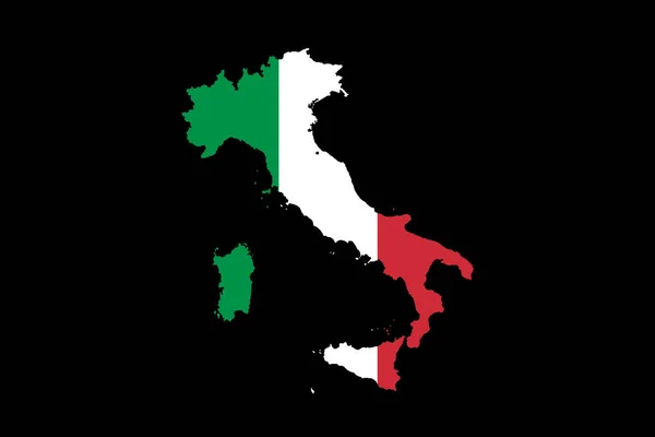Karte von Italien mit italienischer Flagge auf schwarzem Hintergrund — Stockfoto