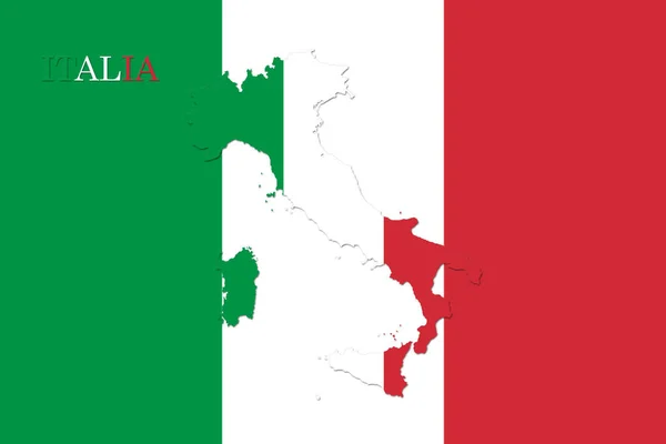 İtalyan bayrağı ile İtalya Haritası. Resmi renkleri ve oran illüstrasyon — Stok fotoğraf