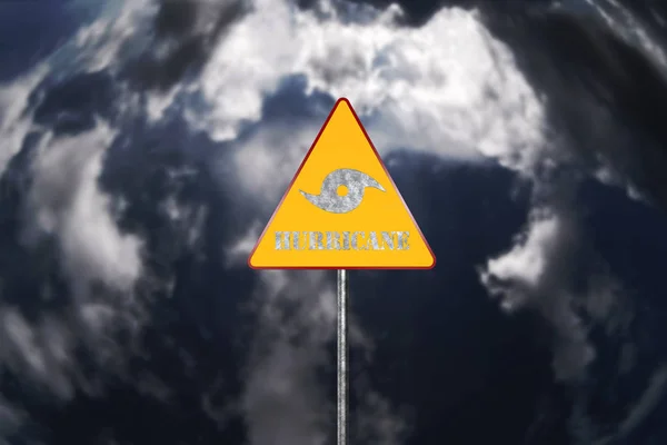 Знак опасности урагана и шторм на заднем плане 3D-рендеринг — стоковое фото