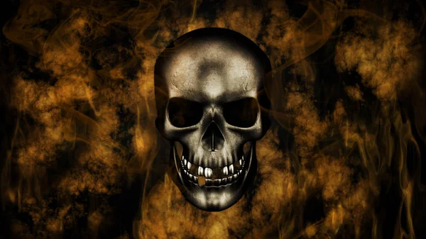 Happy Halloween. Human Skull With Smoke And Fire 3D Rendering — Stock Photo, Image