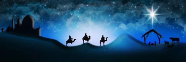 Navidad belén de tres magos hombres sabios va a cumplir Ba — Foto de Stock