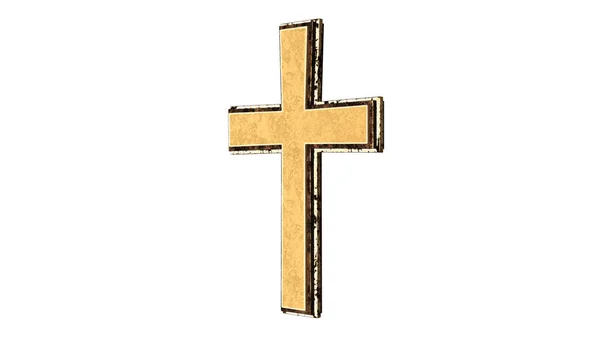 Cruz cristiana dorada aislada sobre fondo blanco 3D renderizado —  Fotos de Stock
