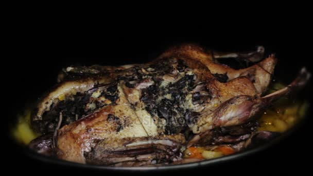烤鹅土豆和蔬菜在烤箱 — 图库视频影像