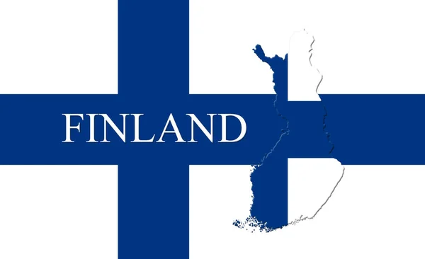 Флаг Финляндии с картой страны на ней 3D иллюстрация — стоковое фото