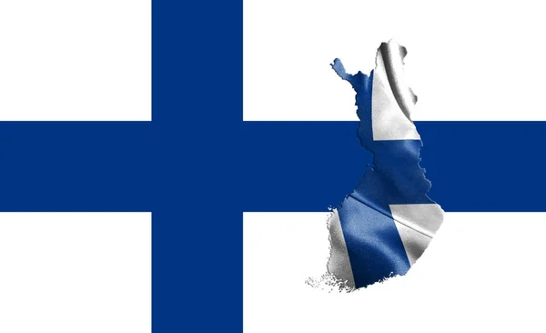 Прапор Фінляндії з карту з країни на його 3d ілюстрація — стокове фото