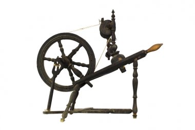 Spinning Wheel For Making Yarn From Wool Fibers. Vintage Rustic Equipment clipart