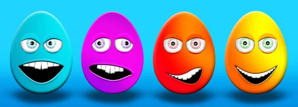 Easter Eggs With Eyes and Mouth Feeling Happy, Confused, Angry and Stupid 3D Illustration — Stock Photo, Image