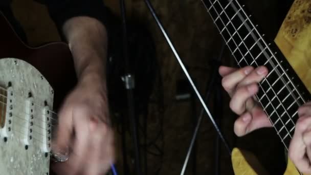 Guitarist Bassist Rehearsing Music Studio — Stock Video