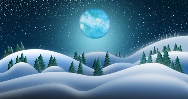 Noche de Navidad y los campos de nieve del Polo Norte con fondo de luna llena —  Fotos de Stock