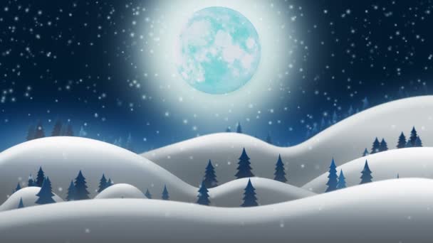 Santa Clause Reindeers Sleighing Christmas Night Snow Fields North Pole — Stock video