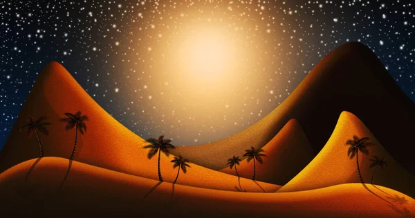 Рождественская сцена иудейской пустыни в ночи с иллюстрацией звездного неба — стоковое фото