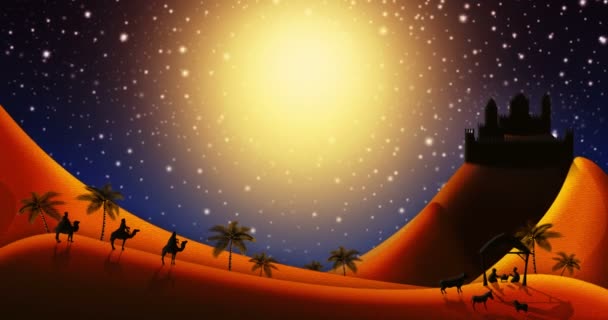 Christmas Nativity Scene Three Wise Men Magi Going Meet Baby — Stock Video