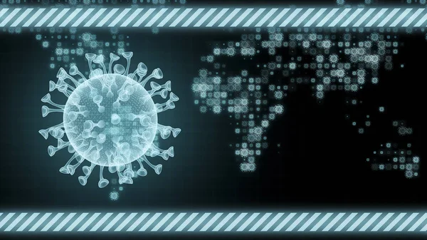 Covid Corona病毒保健概念 微生物学和病毒学 世界上的大流行病 感染世界地图背景全息图3D渲染的Coronavirus细菌 — 图库照片