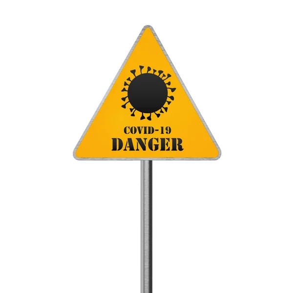 コロナウイルス危険道路標識 Covid 19警告3Dレンダリング — ストック写真