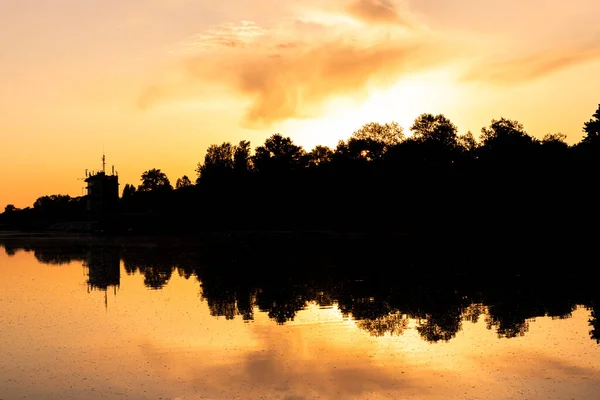 Pôr Sol Lago Golden Hour — Fotografia de Stock