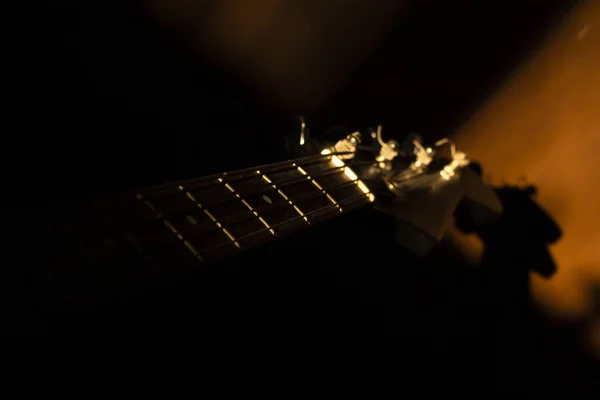 Guitarra Baixo Estúdio Música Filmado Hora Ouro — Fotografia de Stock