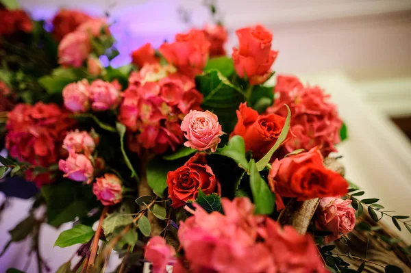 การประกอบดอกไม้สีชมพูที่สวยงามบนพื้นหลังแสง — ภาพถ่ายสต็อก
