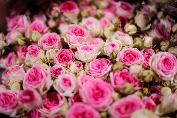 Vista superior del ramo de flores que consta de rosas rosadas y blancas —  Fotos de Stock