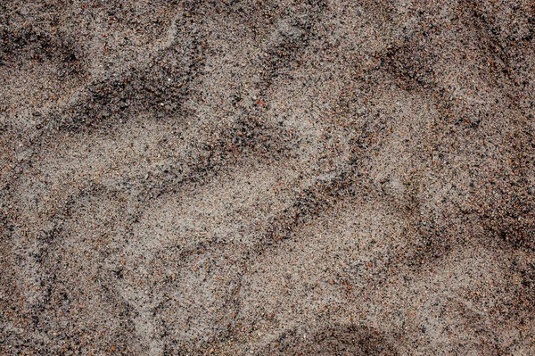 작은 돌 섞인 젖은 바다 모래의 질감된 배경 — 스톡 사진
